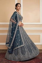 Navy Net Lehenga with Embroidery for Wedding Wear detailed view