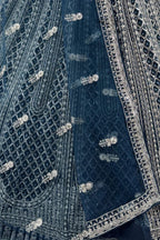 Navy Net Lehenga with Embroidery for Wedding Wear back view
