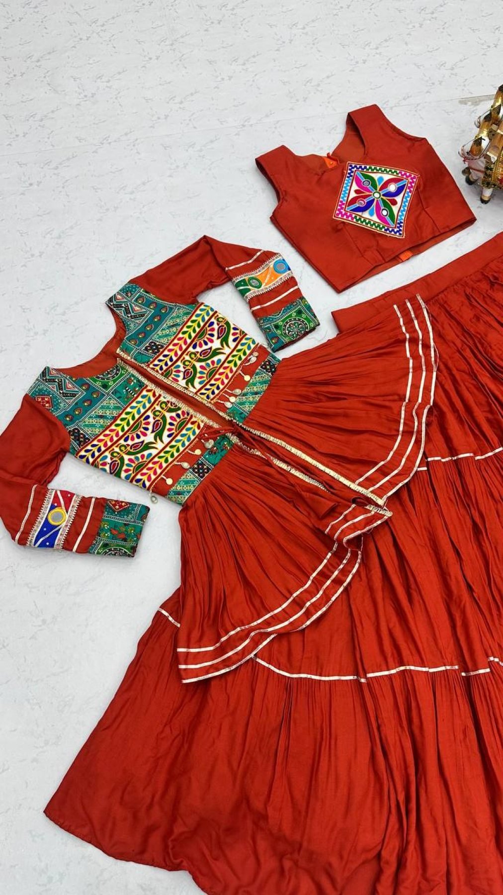 Navratri Gamthi Work Cotton Lehenga Choli with Koti and 9 Meter Flair colour variant view