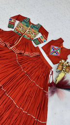 Navratri Gamthi Work Cotton Lehenga Choli with Koti and 9 Meter Flair front view