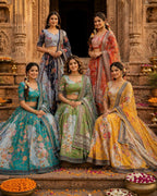 Tabby Silk Lehenga Set with Rich Digital Print and Embroidered Dupatta blouse and dupatta detail
