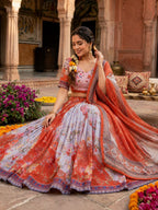 Tabby Silk Lehenga Set with Rich Digital Print and Embroidered Dupatta styling view