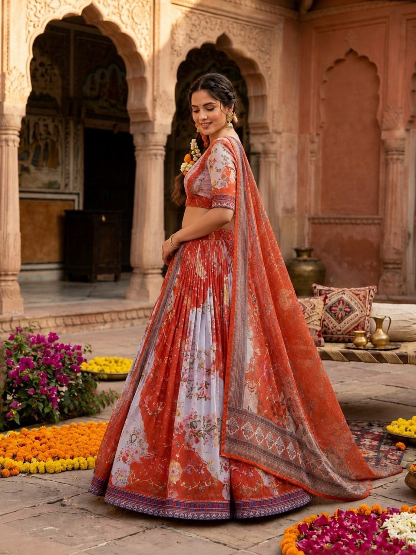 Tabby Silk Lehenga Set with Rich Digital Print and Embroidered Dupatta colour variant view