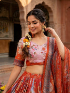 Tabby Silk Lehenga Set with Rich Digital Print and Embroidered Dupatta front view