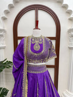Purple Janhvi Kapoor wears Vichitra Silk Lehenga Choli with Coding Dori Work full drape view