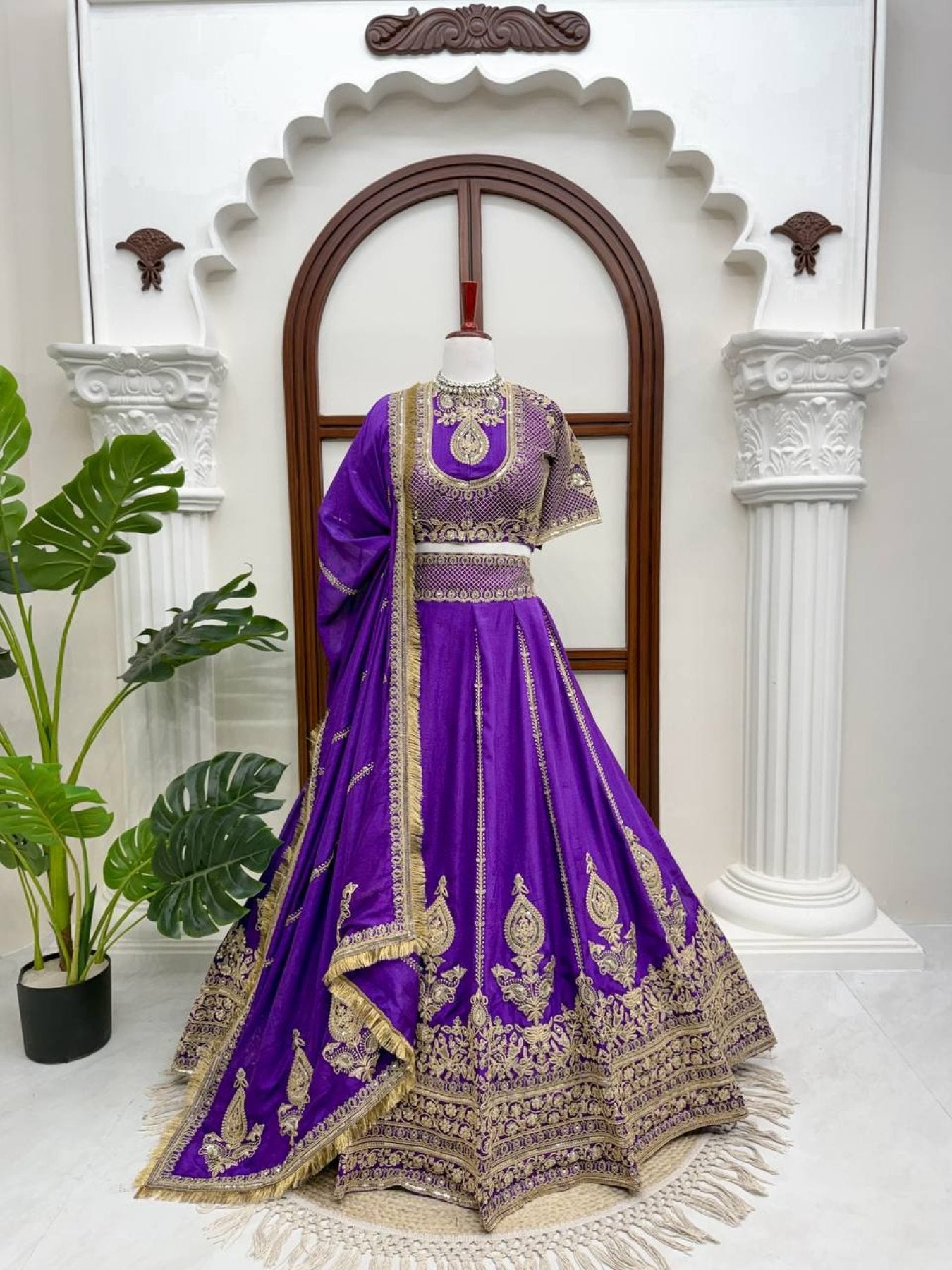 Purple Janhvi Kapoor wears Vichitra Silk Lehenga Choli with Coding Dori Work blouse and dupatta detail