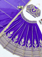 Purple Janhvi Kapoor wears Vichitra Silk Lehenga Choli with Coding Dori Work fabric texture detail