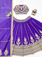 Purple Janhvi Kapoor wears Vichitra Silk Lehenga Choli with Coding Dori Work back view