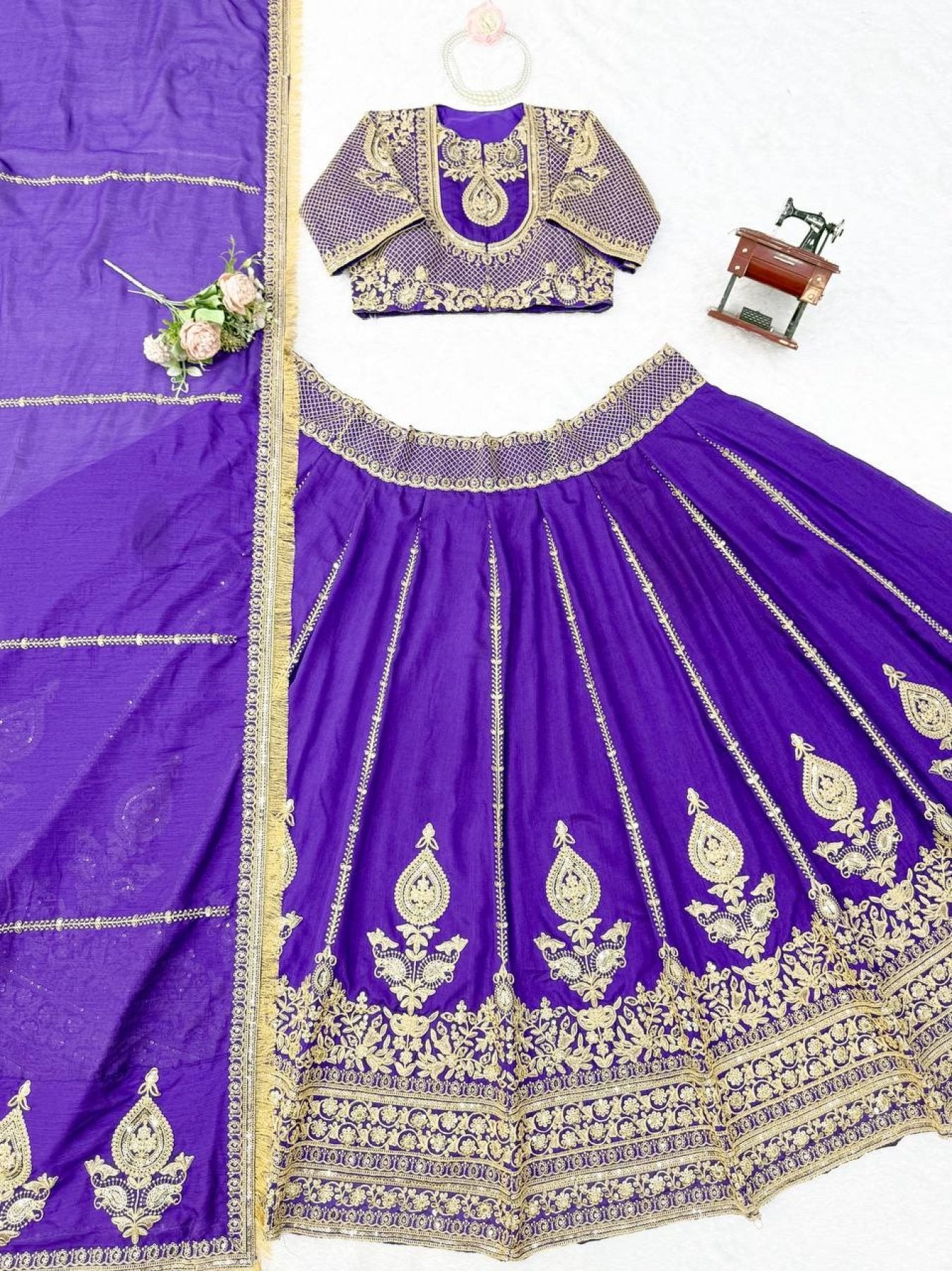 Purple Janhvi Kapoor wears Vichitra Silk Lehenga Choli with Coding Dori Work back view