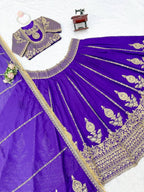 Purple Janhvi Kapoor wears Vichitra Silk Lehenga Choli with Coding Dori Work styling view