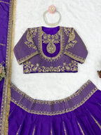 Purple Janhvi Kapoor wears Vichitra Silk Lehenga Choli with Coding Dori Work colour variant view