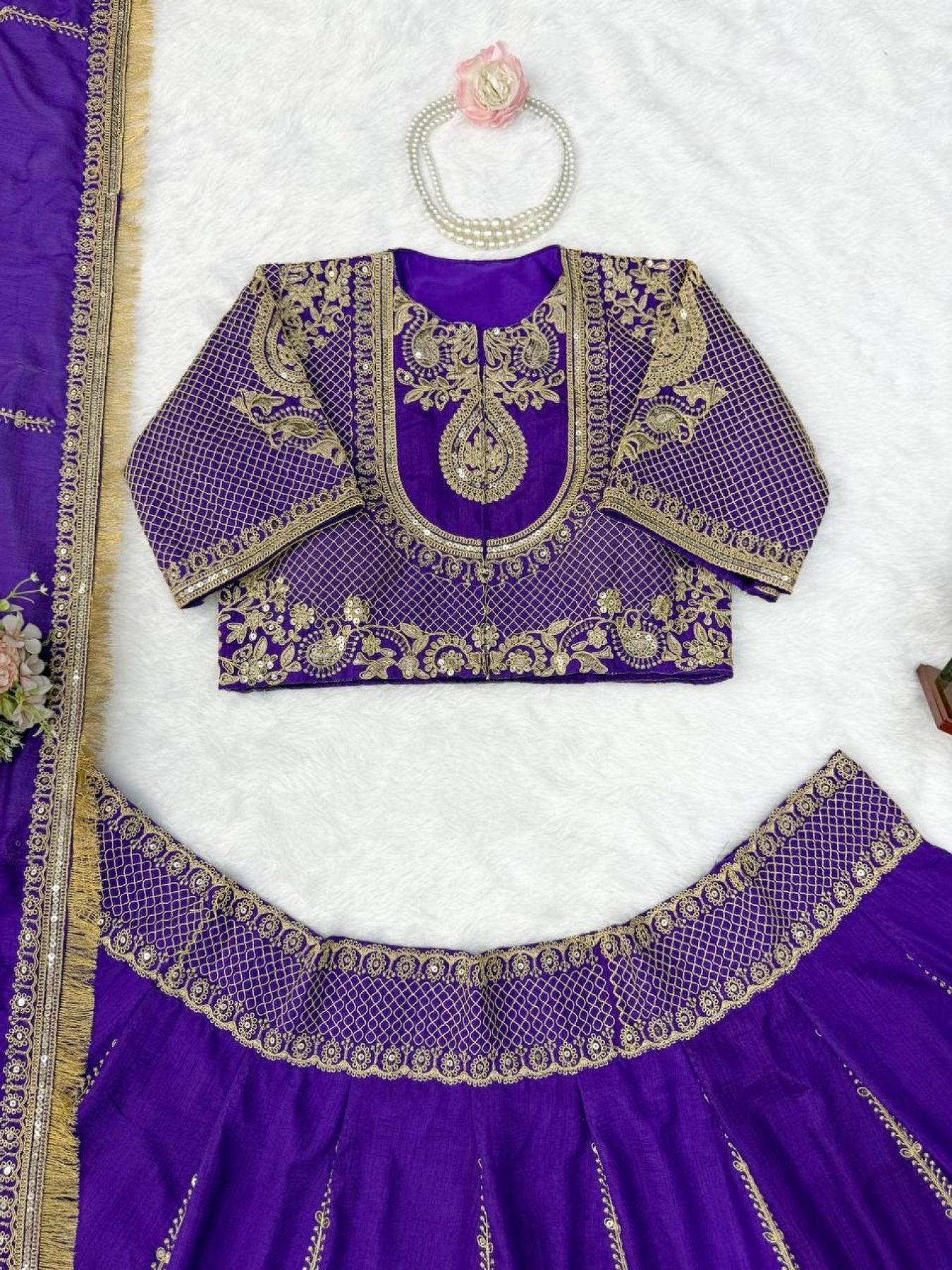 Purple Janhvi Kapoor wears Vichitra Silk Lehenga Choli with Coding Dori Work colour variant view