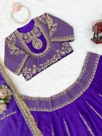 Purple Janhvi Kapoor wears Vichitra Silk Lehenga Choli with Coding Dori Work front view