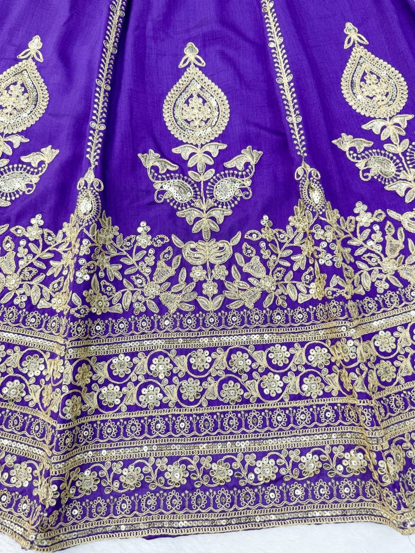 Purple Janhvi Kapoor wears Vichitra Silk Lehenga Choli with Coding Dori Work full drape view