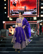 Purple Janhvi Kapoor wears Vichitra Silk Lehenga Choli with Coding Dori Work full drape view