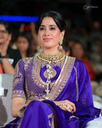 Purple Janhvi Kapoor wears Vichitra Silk Lehenga Choli with Coding Dori Work blouse and dupatta detail
