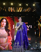Purple Janhvi Kapoor wears Vichitra Silk Lehenga Choli with Coding Dori Work fabric texture detail
