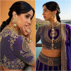 Purple Janhvi Kapoor wears Vichitra Silk Lehenga Choli with Coding Dori Work back view