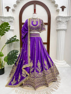 Purple Janhvi Kapoor wears Vichitra Silk Lehenga Choli with Coding Dori Work colour variant view