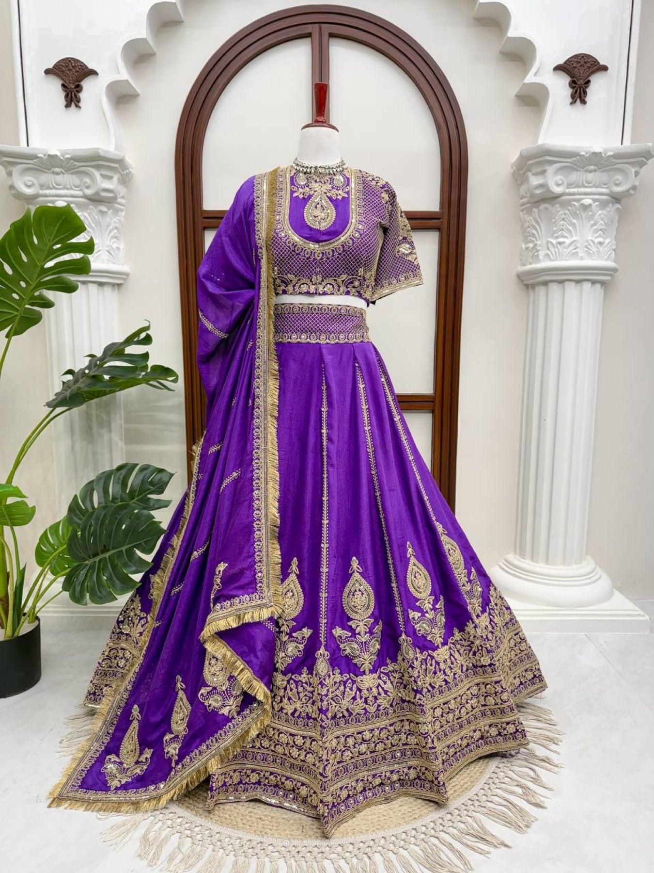 Purple Janhvi Kapoor wears Vichitra Silk Lehenga Choli with Coding Dori Work colour variant view