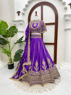 Purple Janhvi Kapoor wears Vichitra Silk Lehenga Choli with Coding Dori Work front view