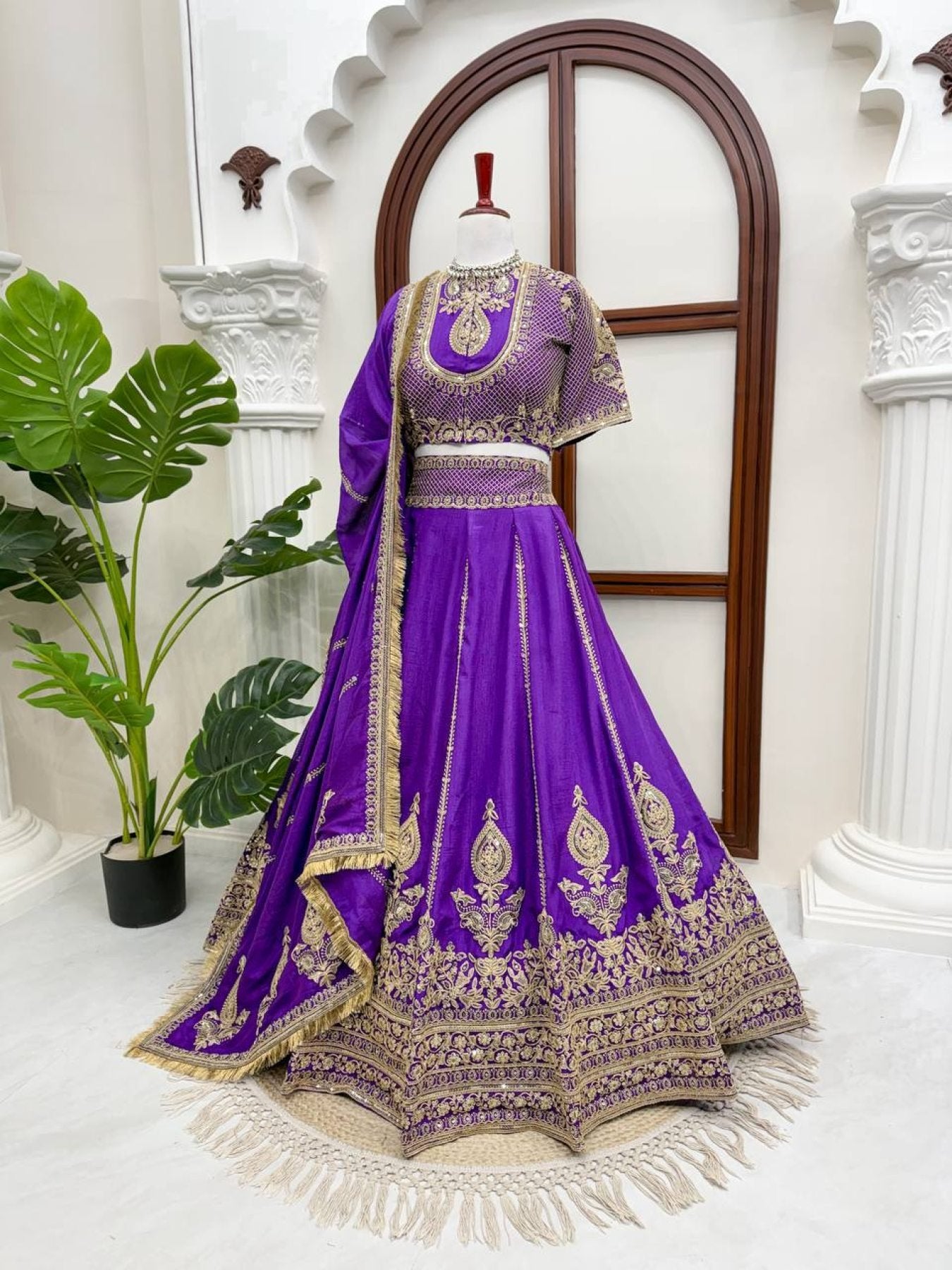 Purple Janhvi Kapoor wears Vichitra Silk Lehenga Choli with Coding Dori Work front view
