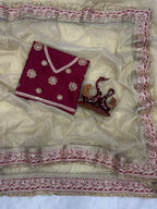 Golden Net Saree - fabric texture close-up