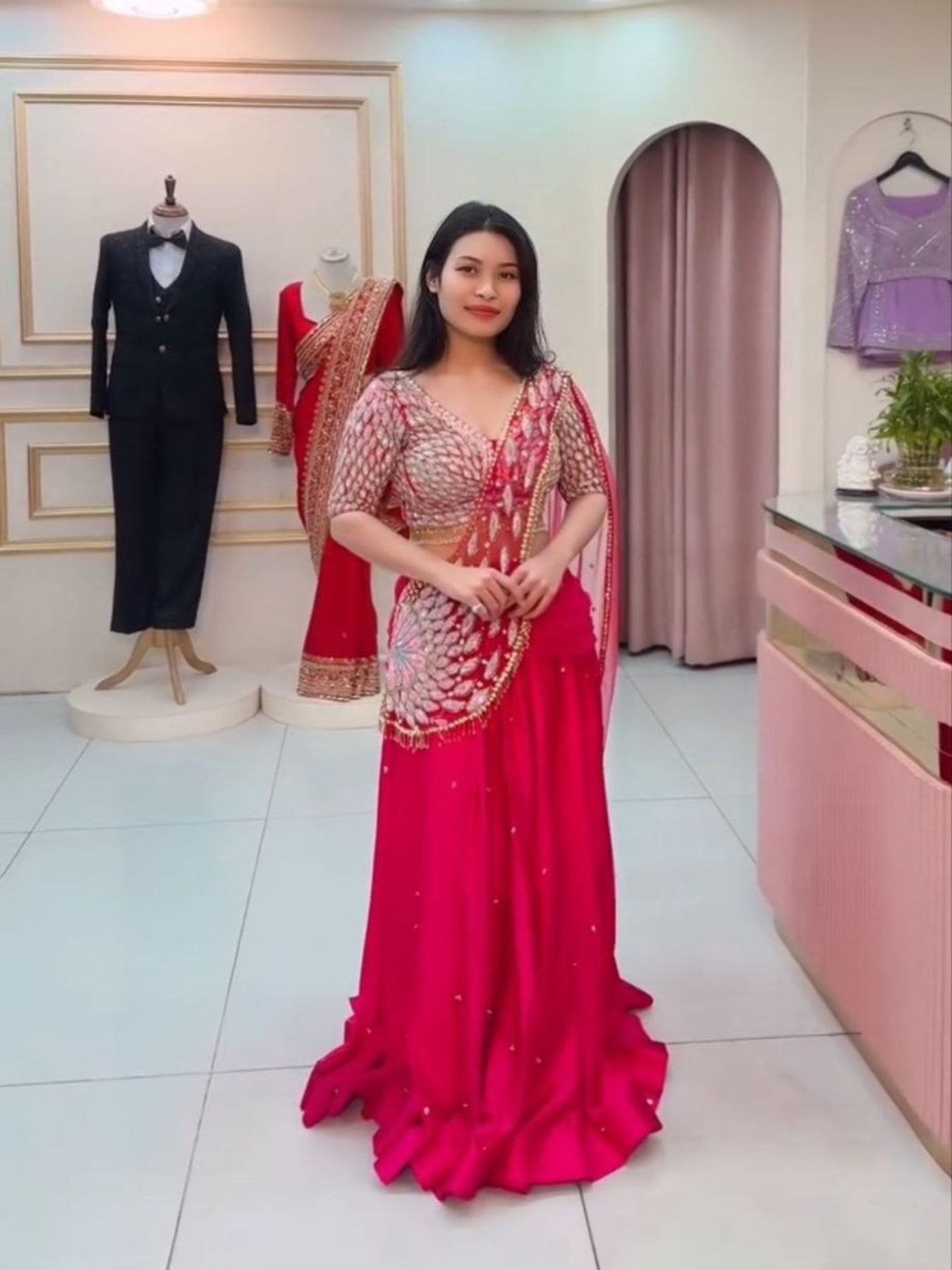 Crepe Lehenga Saree with Heavy Embroidery for Wedding Wear for women | Snyvia