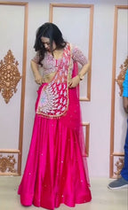 Crepe Lehenga Saree with Heavy Embroidery for Wedding Wear blouse and dupatta detail