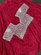 Crepe Lehenga Saree with Heavy Embroidery for Wedding Wear fabric texture detail