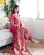 Satin Fabric with print & work and with Dupatta Plus Size Kurti set detailed view