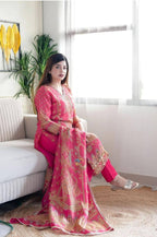 Satin Fabric with print & work and with Dupatta Plus Size Kurti set detailed view