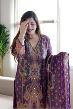 Satin Fabric with print & work and with Dupatta Plus Size Kurti set embroidery close-up