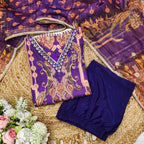 Satin Fabric with print & work and with Dupatta Plus Size Kurti set detailed view