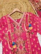 Satin Fabric with print & work and with Dupatta Plus Size Kurti set detailed view