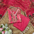 Satin Fabric with print & work and with Dupatta Plus Size Kurti set back view