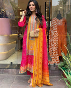 Multicoloured Bandhani print with Stone work and Dupatta Plus Size fabric texture detail