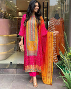 Multicoloured Bandhani print with Stone work and Dupatta Plus Size styling view