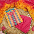 Multicoloured Bandhani print with Stone work and Dupatta Plus Size detailed view