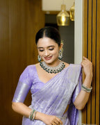Lavender Banarasi Saree - side drape view