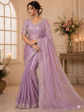 Lavender Satin Saree for women - full front view | Snyvia
