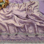 Lavender Satin Saree - drape and pallu detail