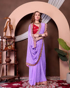 Lavender Georgette Saree - drape and pallu detail