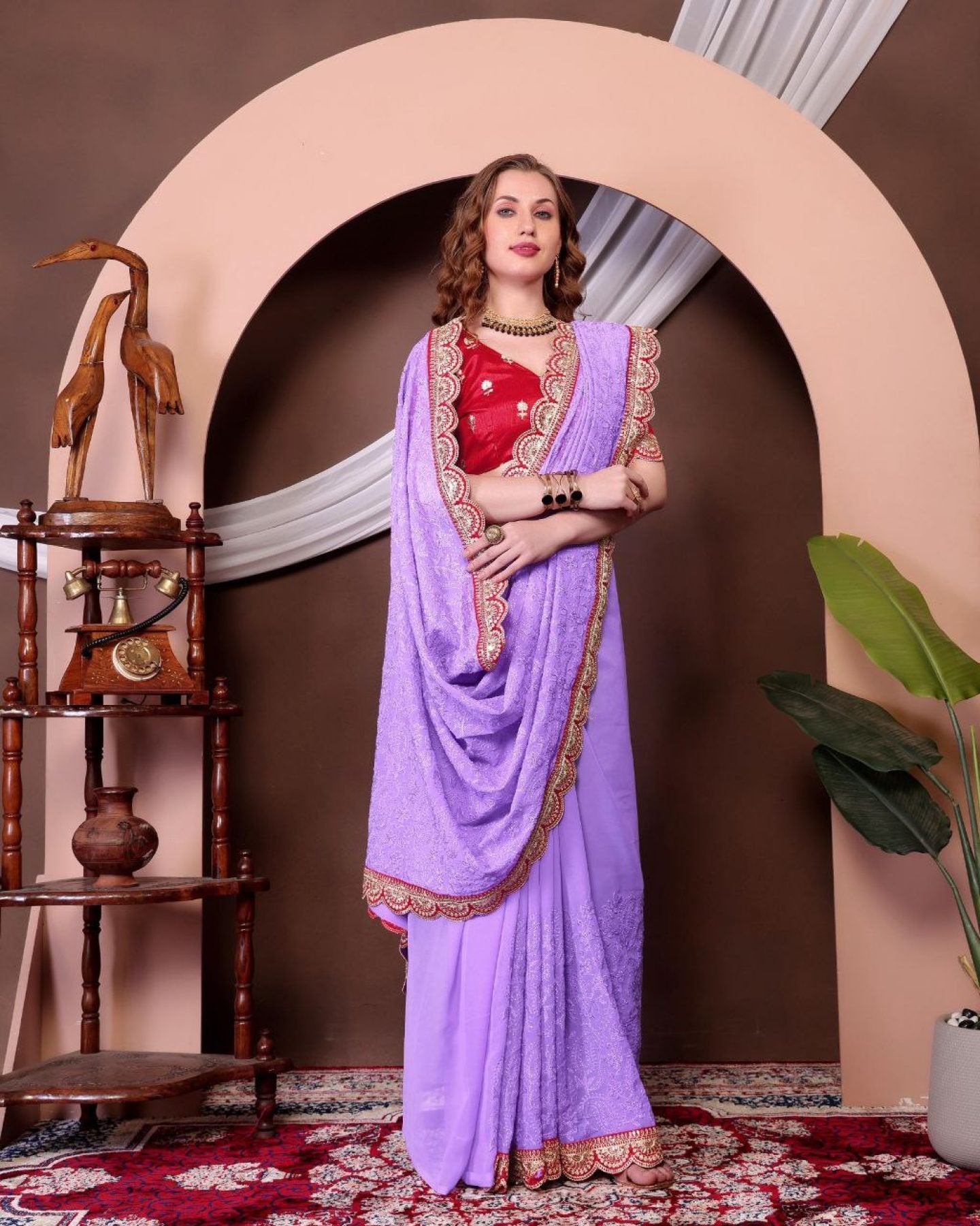 Lavender Georgette Saree - drape and pallu detail
