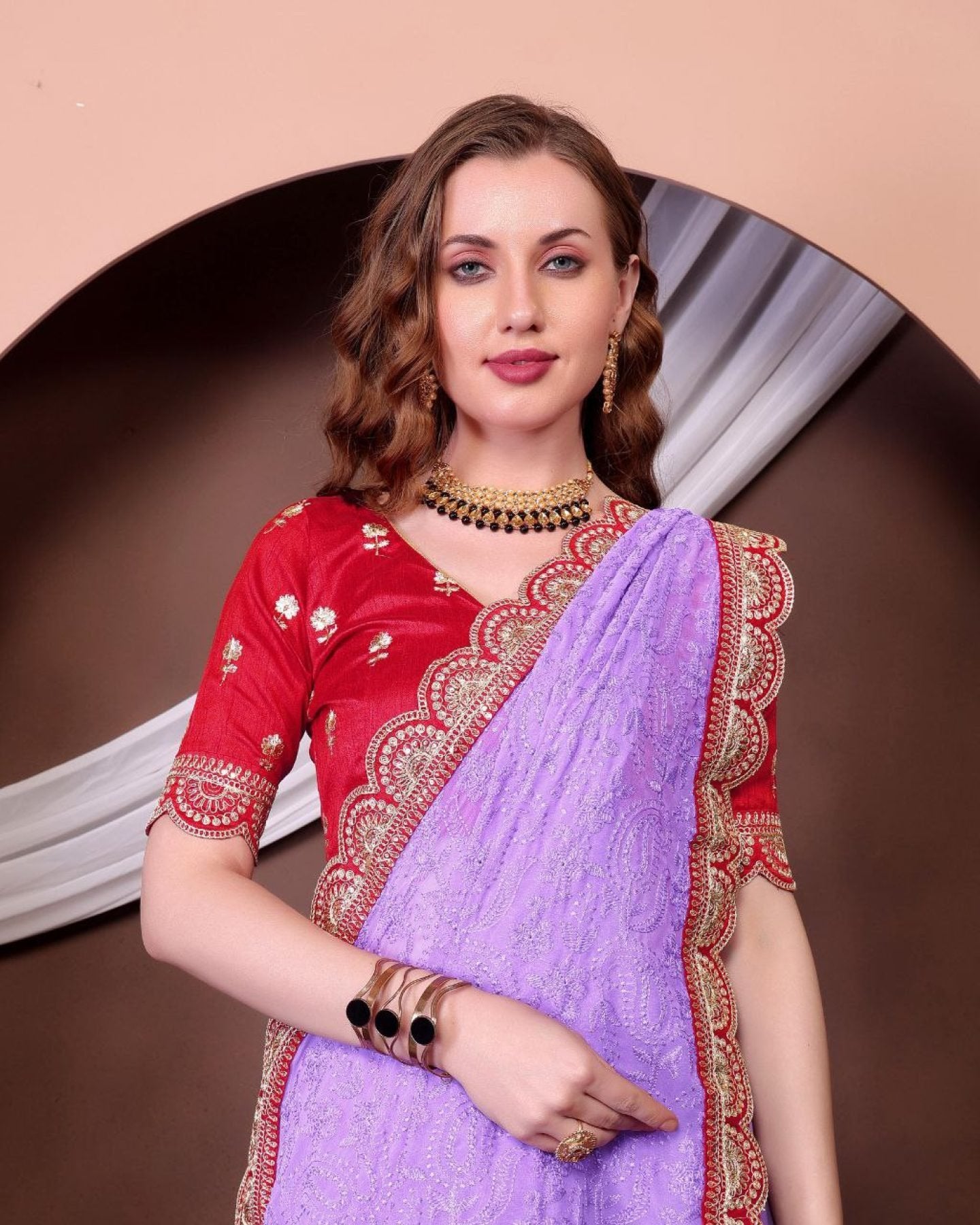 Lavender Georgette Saree - side drape view