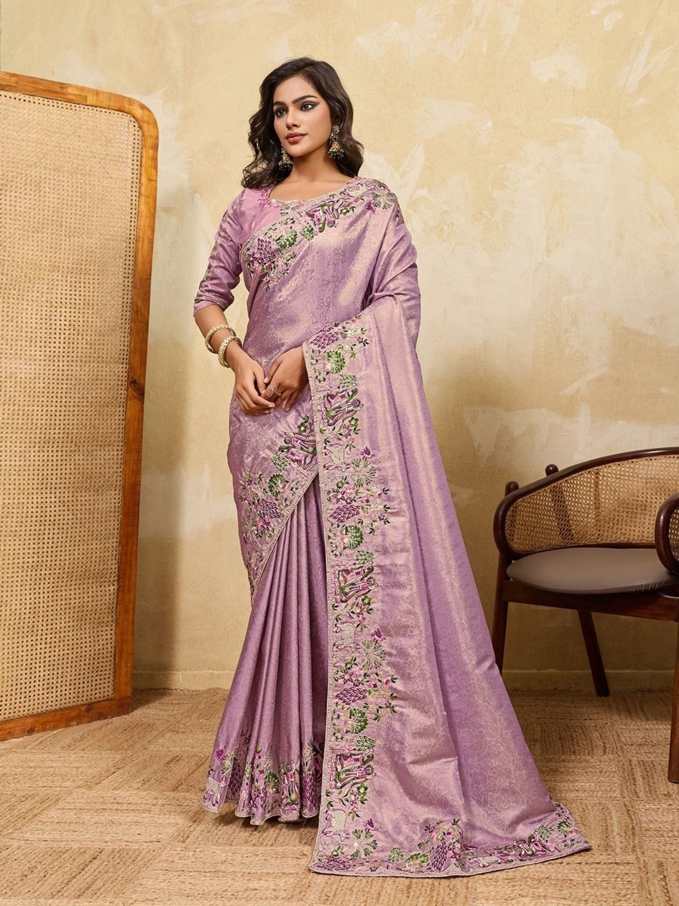 Lavender Kanjivaram Saree for women - full front view | Snyvia