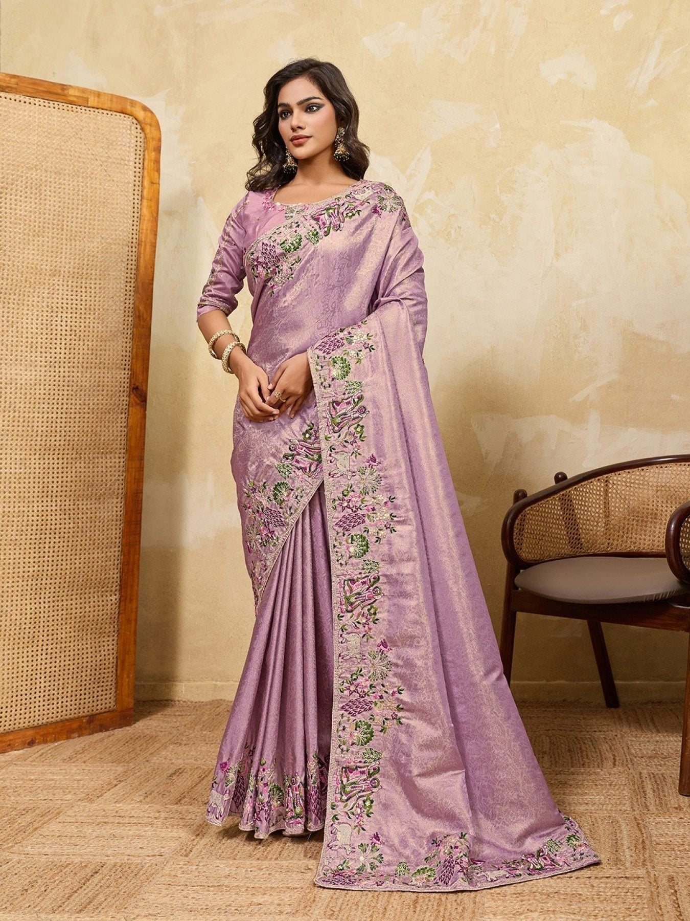Lavender Kanjivaram Saree - drape and pallu detail