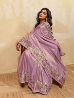 Lavender Kanjivaram Saree - side drape view
