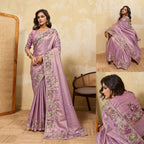 Lavender Kanjivaram Saree - fabric texture close-up