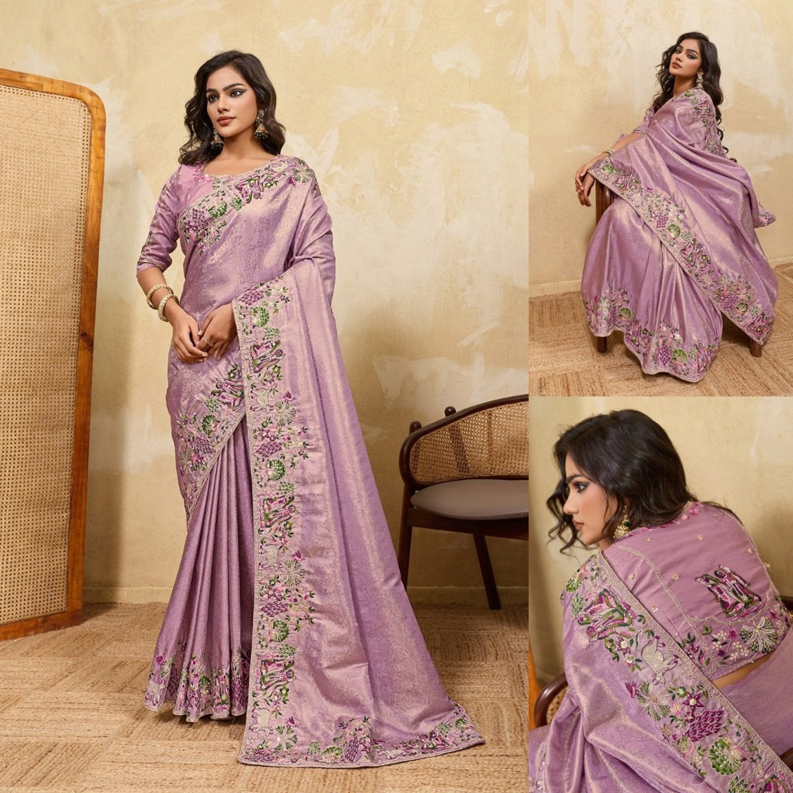 Lavender Kanjivaram Saree - fabric texture close-up
